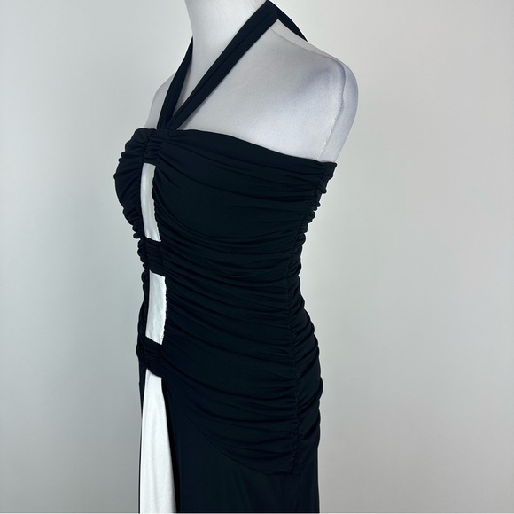Jessica McClintock Black White Contrast Jersey Stretch Halter Dress Size 6 - Picture 7 of 12